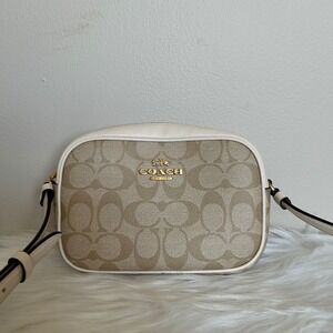 Coach Mini Jamie Light Khaki Chalk Signature Canvas Camera Bag Good